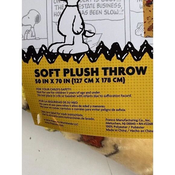 PEANUTS SNOOPY Charlie Brown Soft THROW Blanket 50”x70” Autumn Fall Leaves NEW - Picture 4 of 14